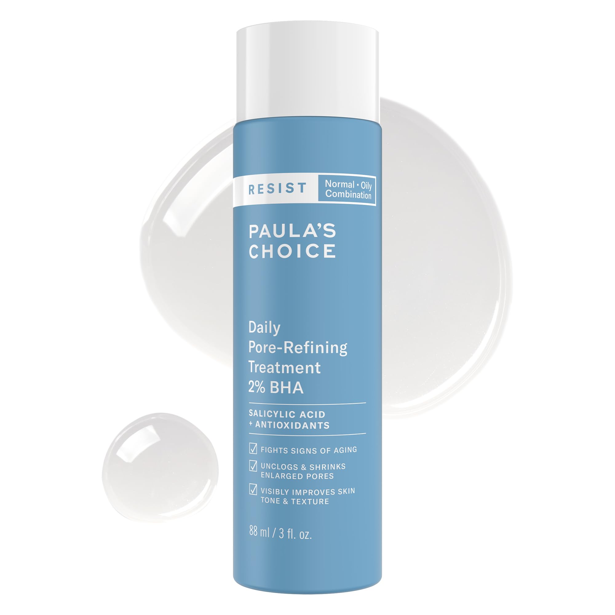 Paula's Choice RESIST daily pore refining bottle pour demonstrates easy application for refined pores.