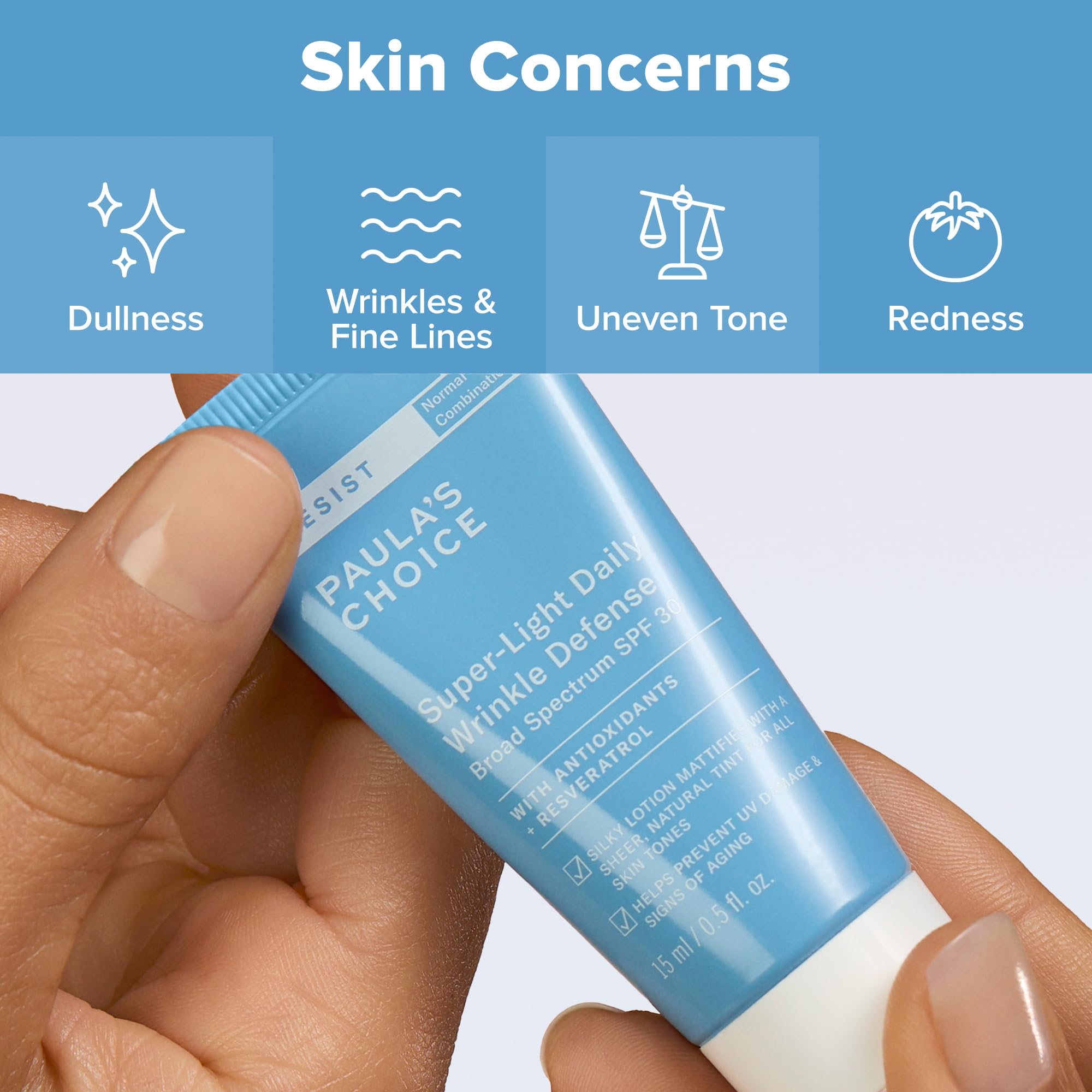 Paula's Choice RESIST fragrance-free label communicates gentle, irritation-friendly sunscreen suitable for sensitive skin.