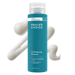 Paula's Choice Skin Balancing Cleanser bottle closeup highlights oil-control formula for clearer pores.