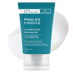 Paula's Choice Skin Balancing Invisible Finish Gel bottle closeup shows fragrance-free, oil-control hydration.