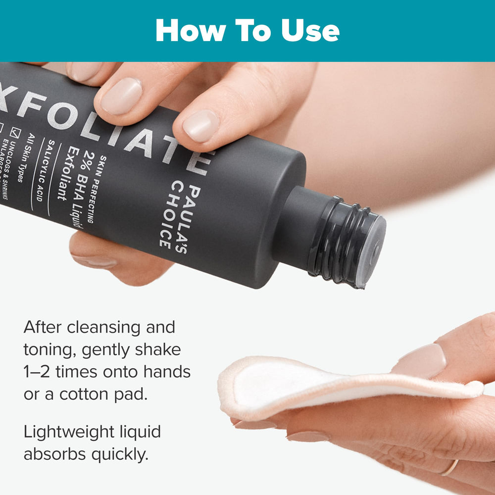 Paula's Choice exfoliant on skin showing pore clarity and smoother texture