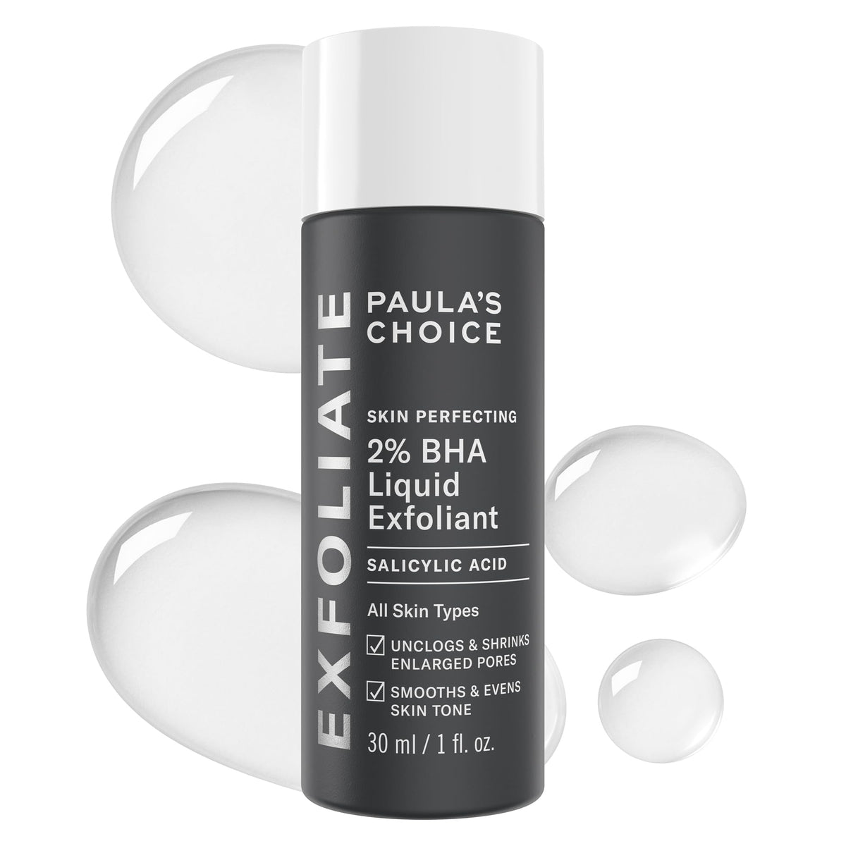 Paula's Choice Skin Perfecting 2% BHA bottle for gentle pore exfoliation.