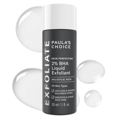 Paula's Choice Skin Perfecting 2% BHA bottle for gentle pore exfoliation.