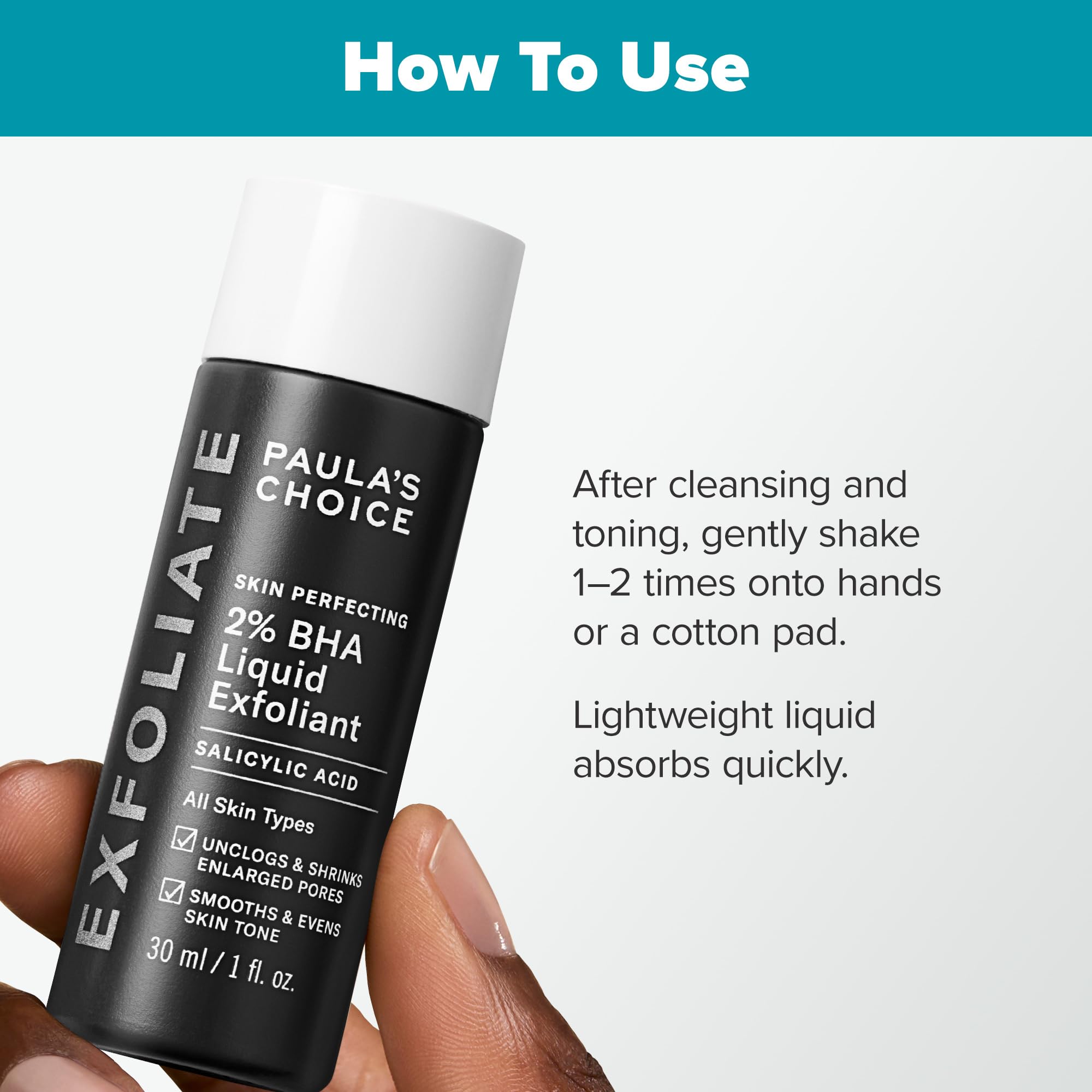 Close-up of Paula's Choice 2% BHA liquid showing pore-clearing action.