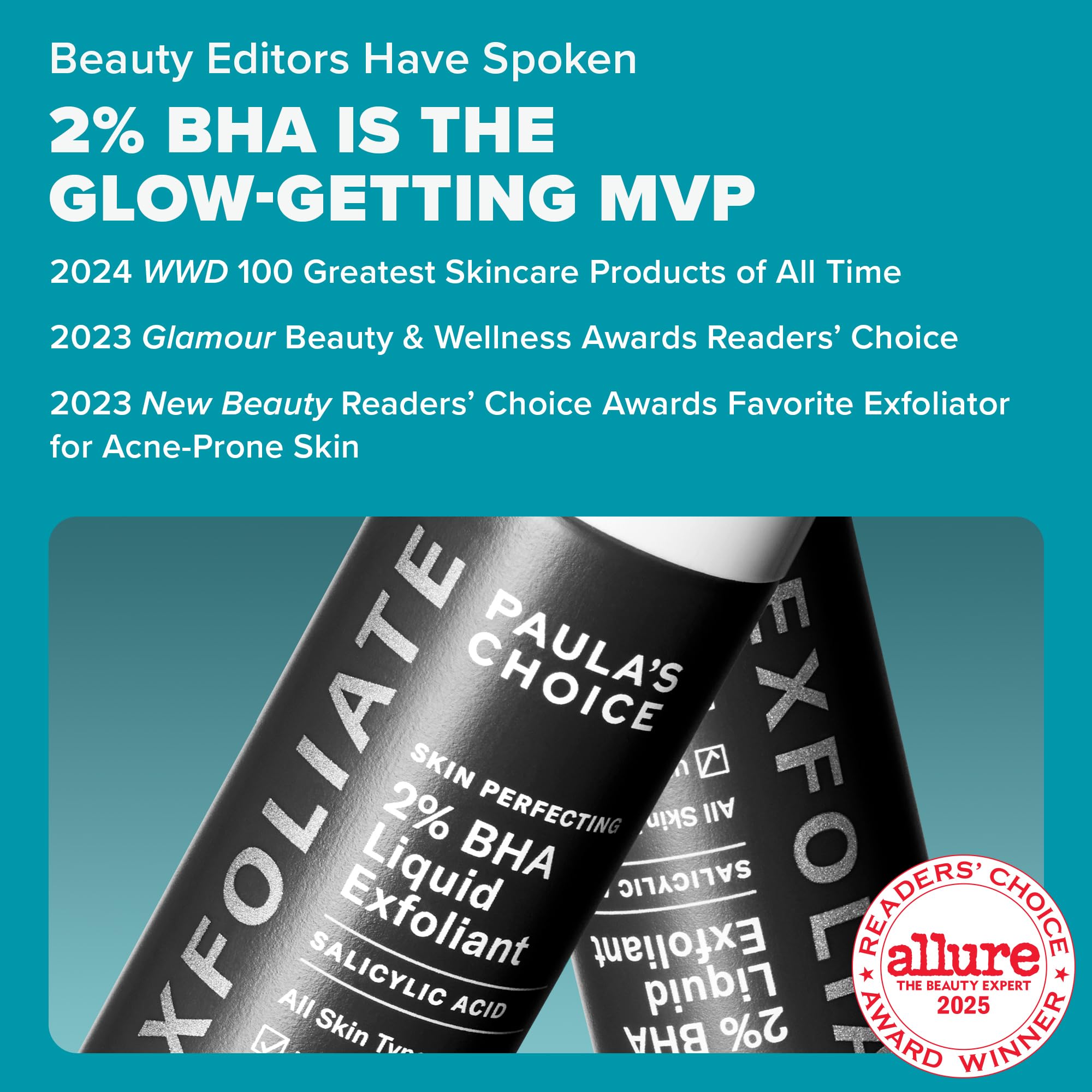 Paula's Choice BHA image highlights gentle exfoliation and calmer redness.