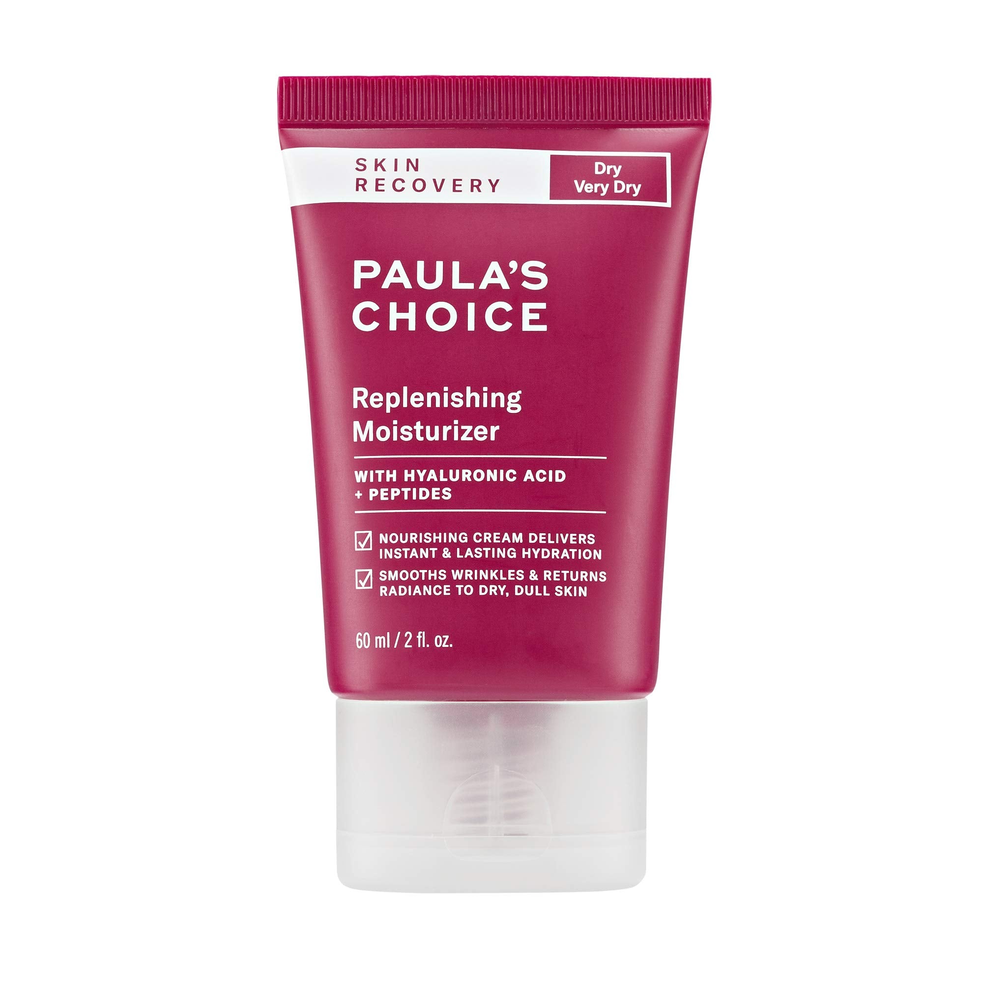 Paula's Choice Skin Recovery jar close-up showing fragrance-free hydration for dry skin.