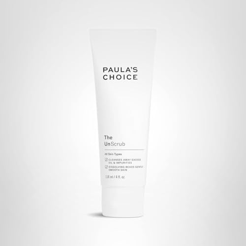 Paula's Choice The UnScrub bottle on sink for a refreshing cleansing routine.