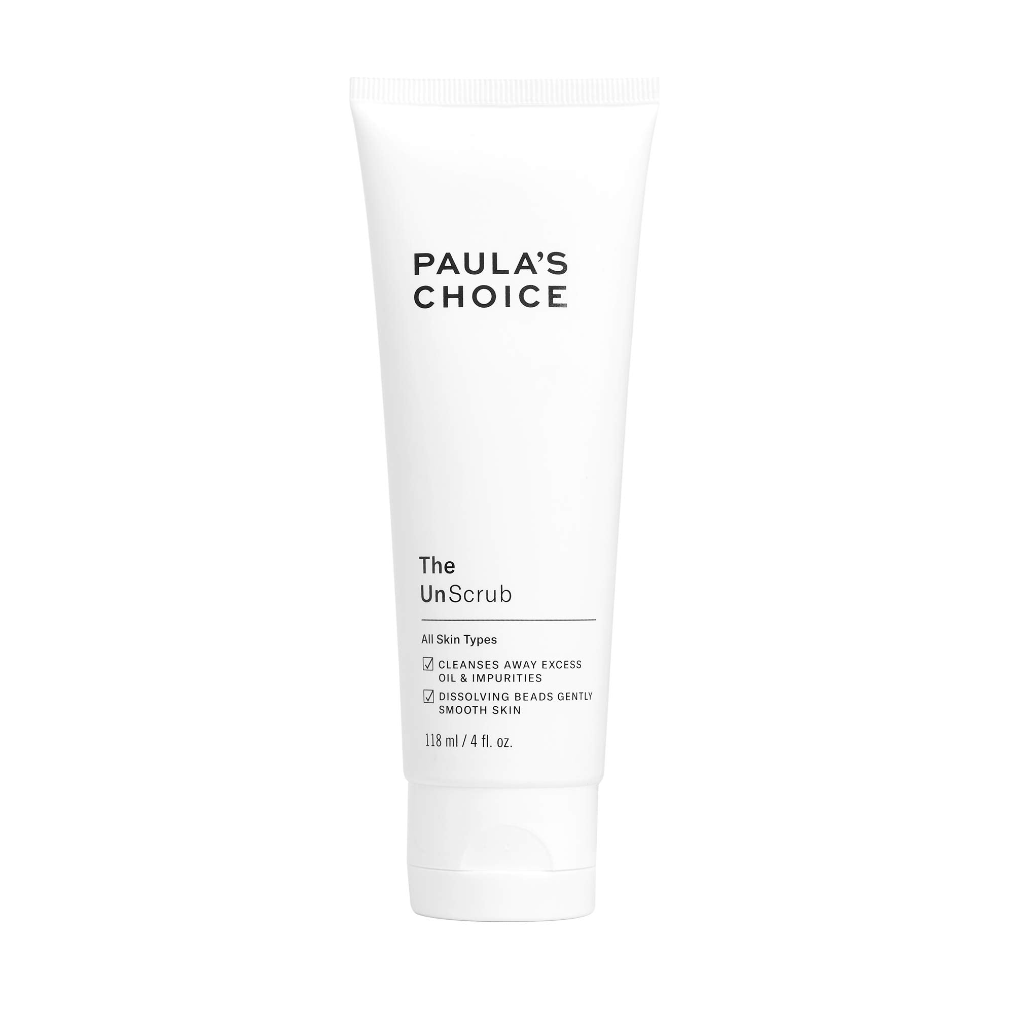 Paula's Choice The UnScrub bottle closeup for gentle makeup removal.
