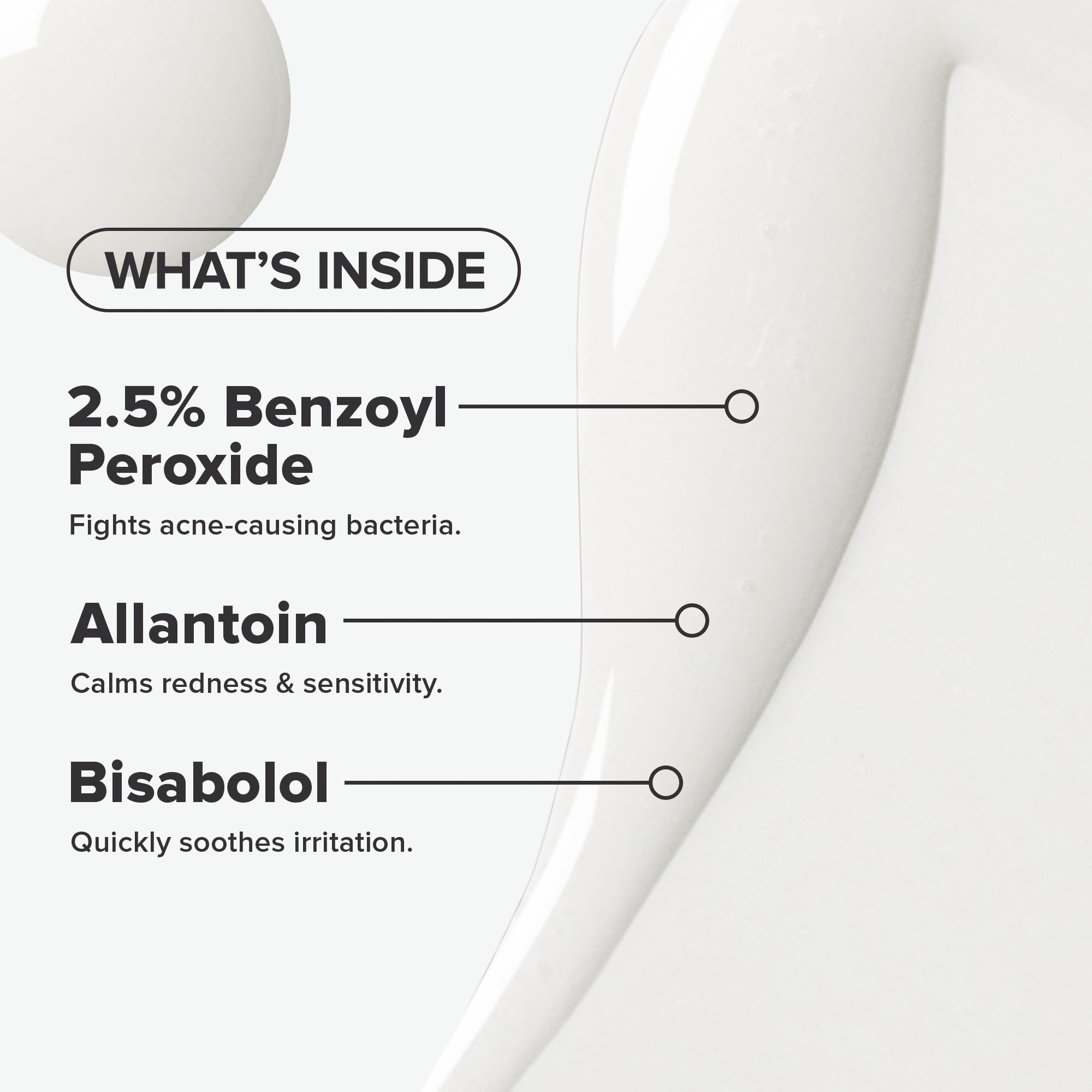 Paula's Choice CLEAR benzoyl peroxide action close-up signals targeted blemish support.