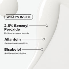 Paula's Choice CLEAR benzoyl peroxide action close-up signals targeted blemish support.