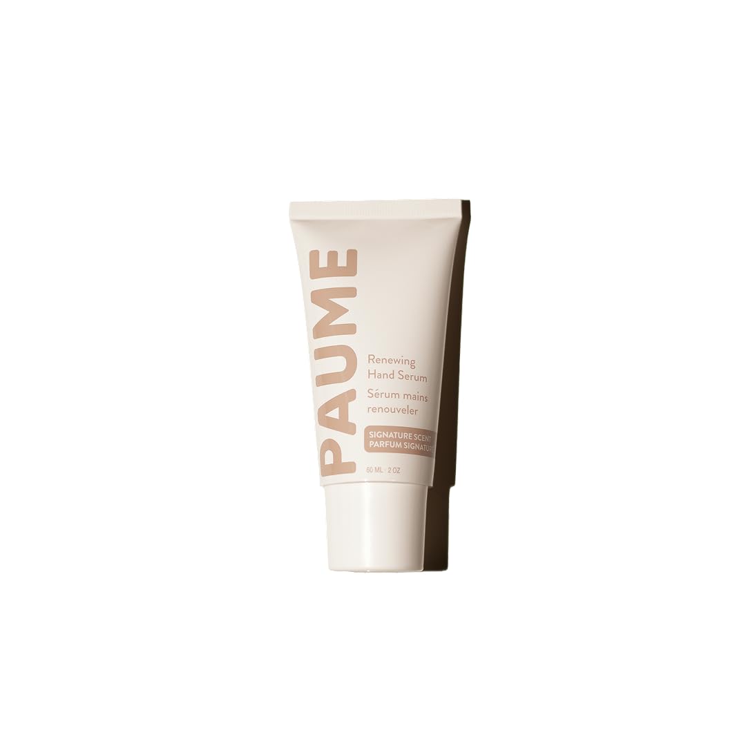PAUME Renewing Hand Serum bottle close-up showing hydrating formula for dry hands.