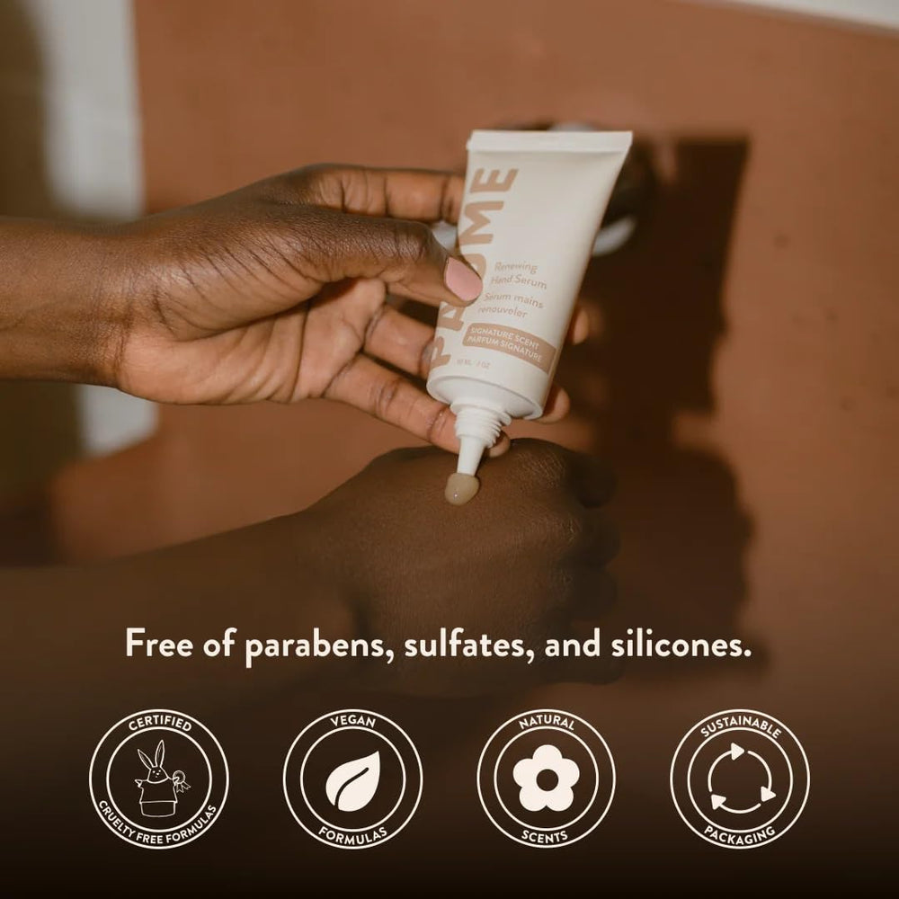 PAUME Renewing Hand Serum texture swirl showcases silky, non-greasy finish.