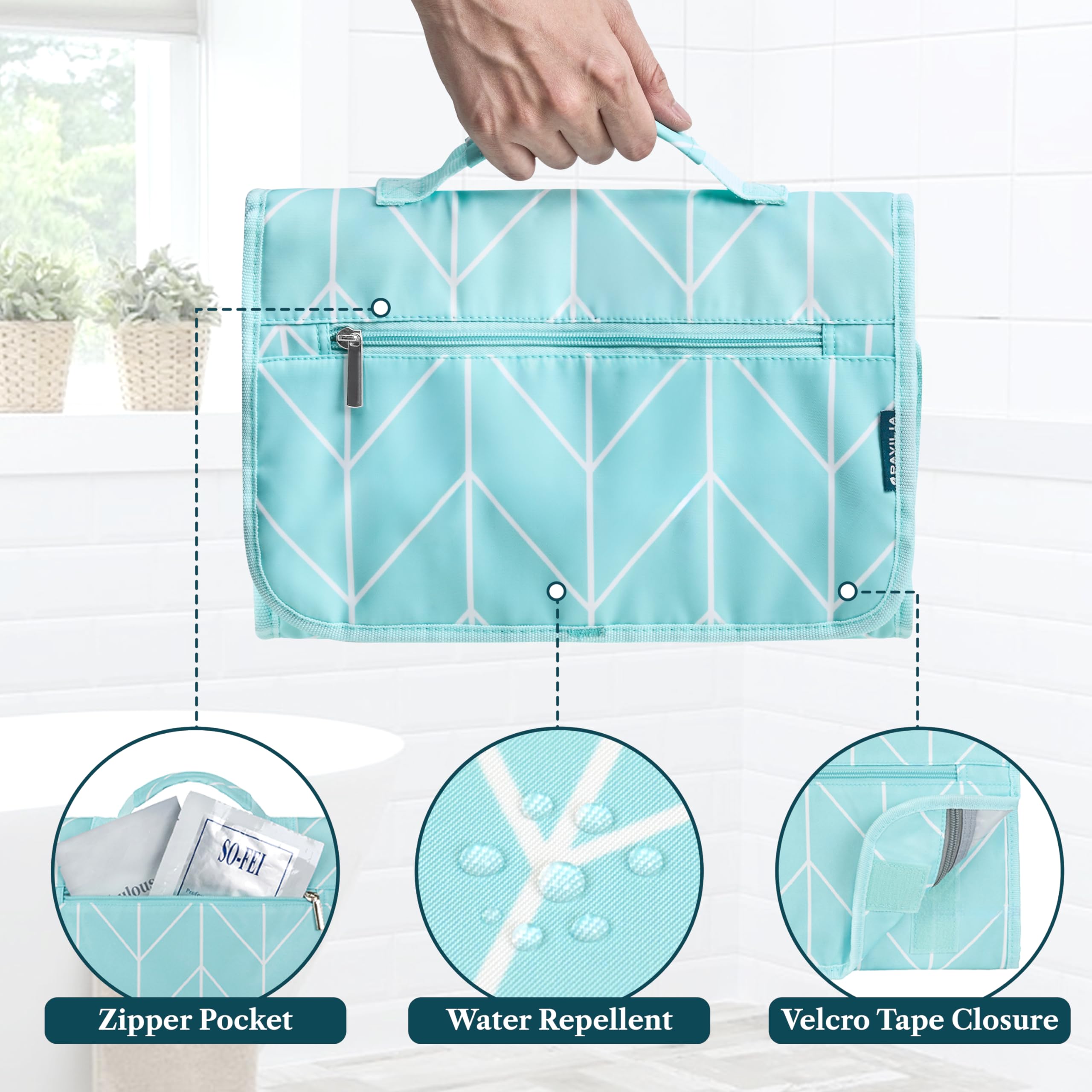PAVILIA elastic bands secure brushes and razors.
