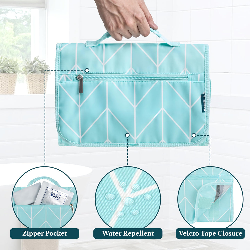 PAVILIA elastic bands secure brushes and razors.