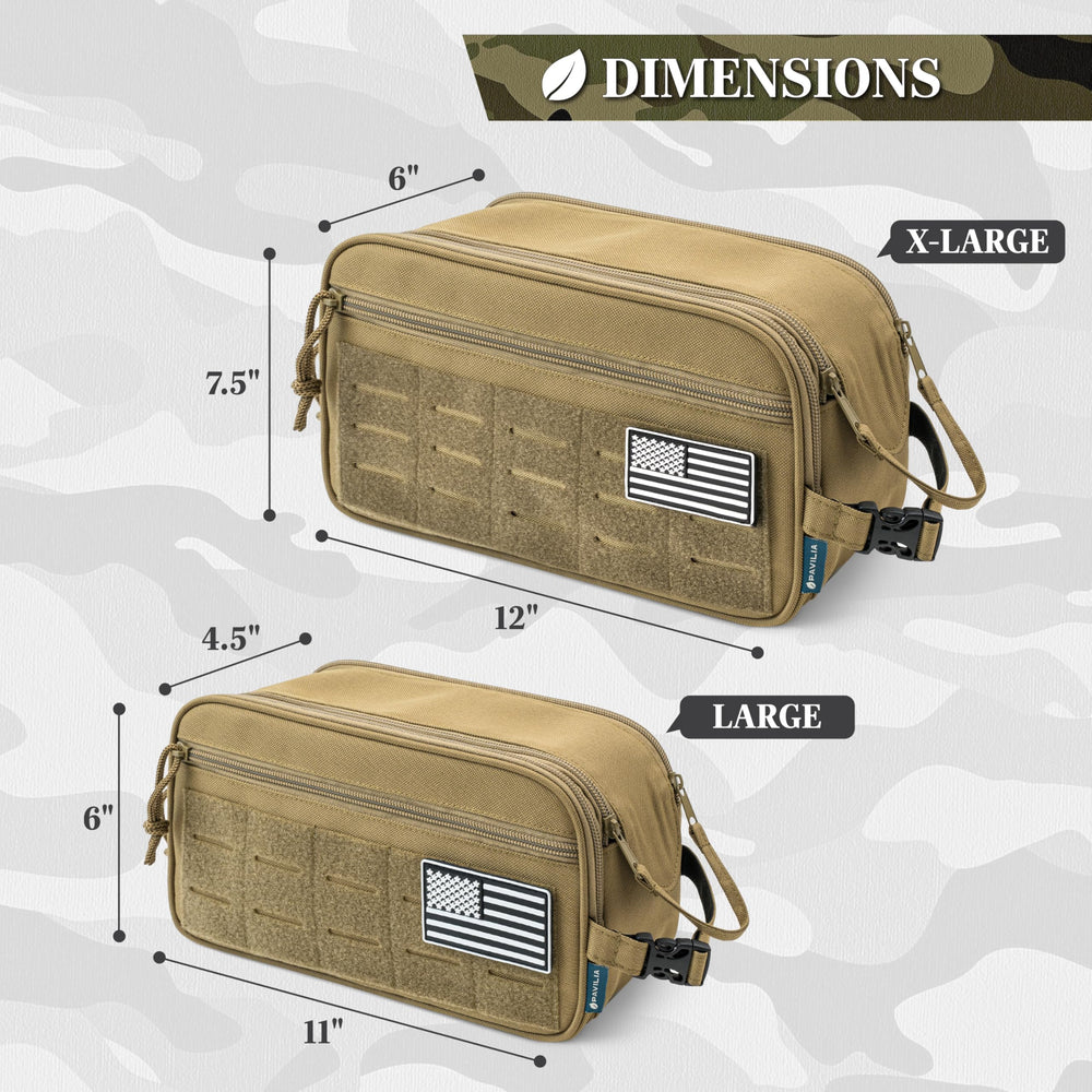 PAVILIA compact Dopp kit with secure hook and handle for quick access.