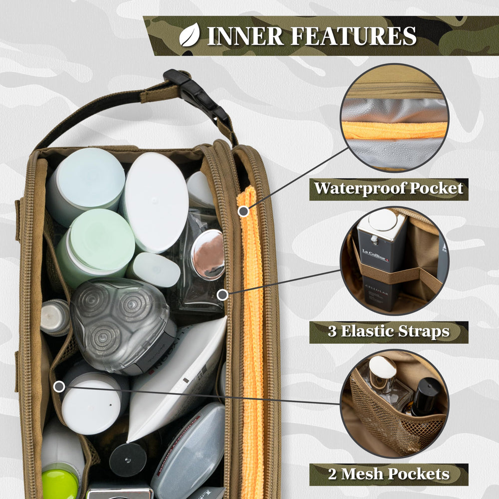 PAVILIA toiletry kit backside with MOLLE straps for attaching accessories.