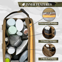 PAVILIA toiletry kit backside with MOLLE straps for attaching accessories.