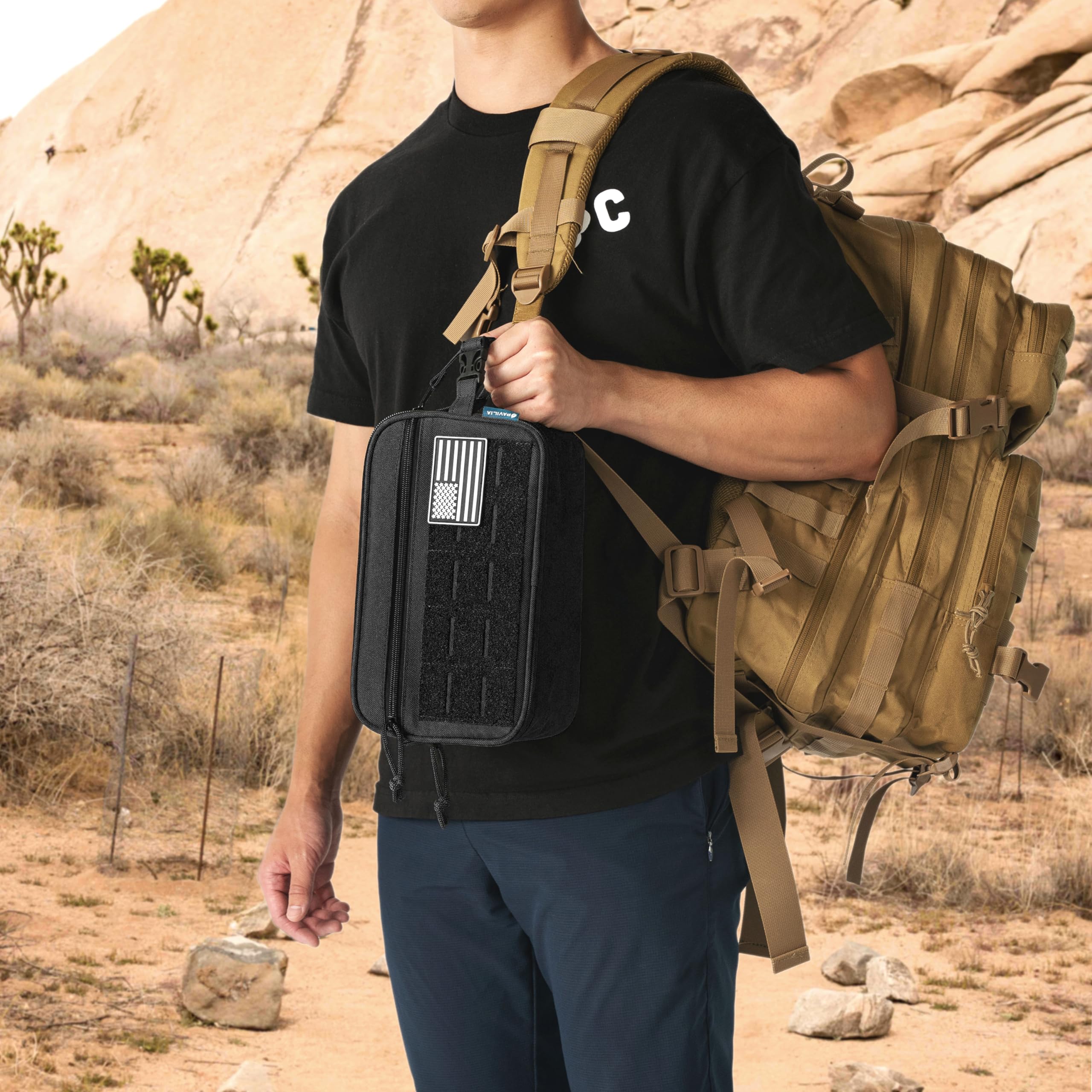 PAVILIA tactical bag MOLLE front view for secure gear.