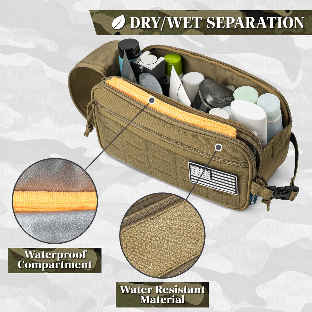PAVILIA bag opened showing large main compartment and elastic pockets for grooming items.