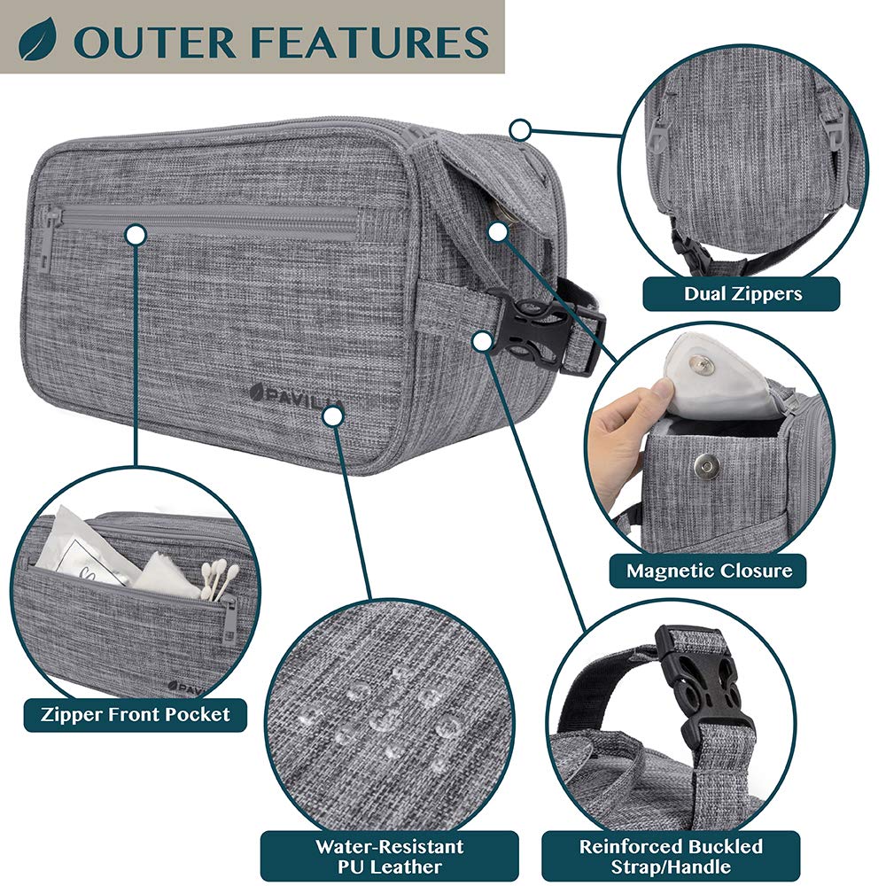 PAVILIA toiletry bag with attached handle and buckle for easy hanging in bathrooms