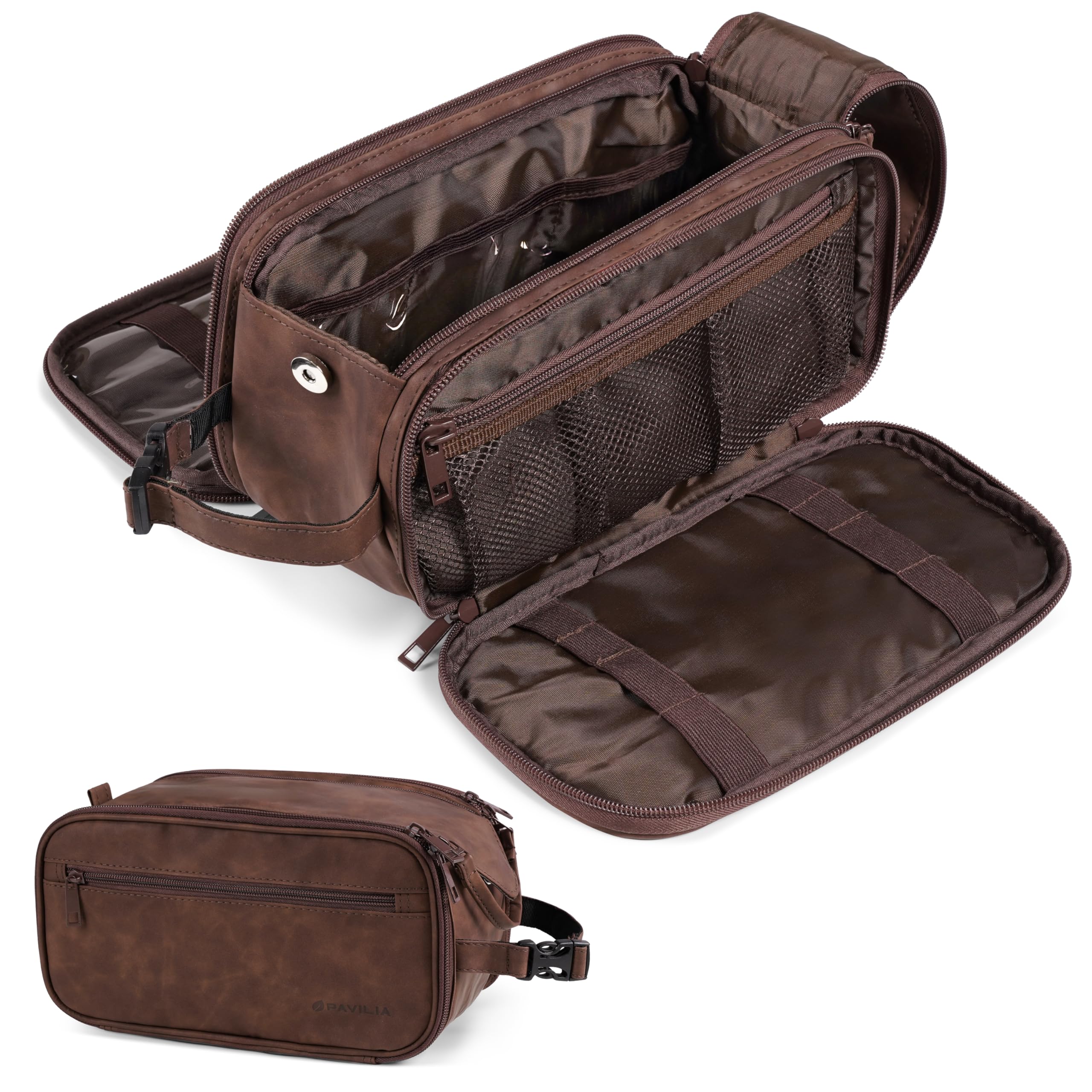 PAVILIA Toiletry Bag dark brown front view for organized travel