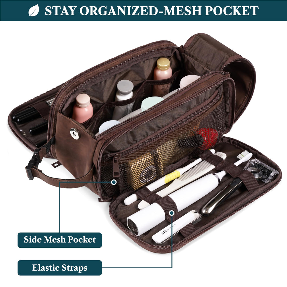 PAVILIA Toiletry Bag dark brown open main compartment for quick access