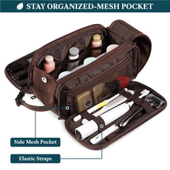 PAVILIA Toiletry Bag dark brown open main compartment for quick access