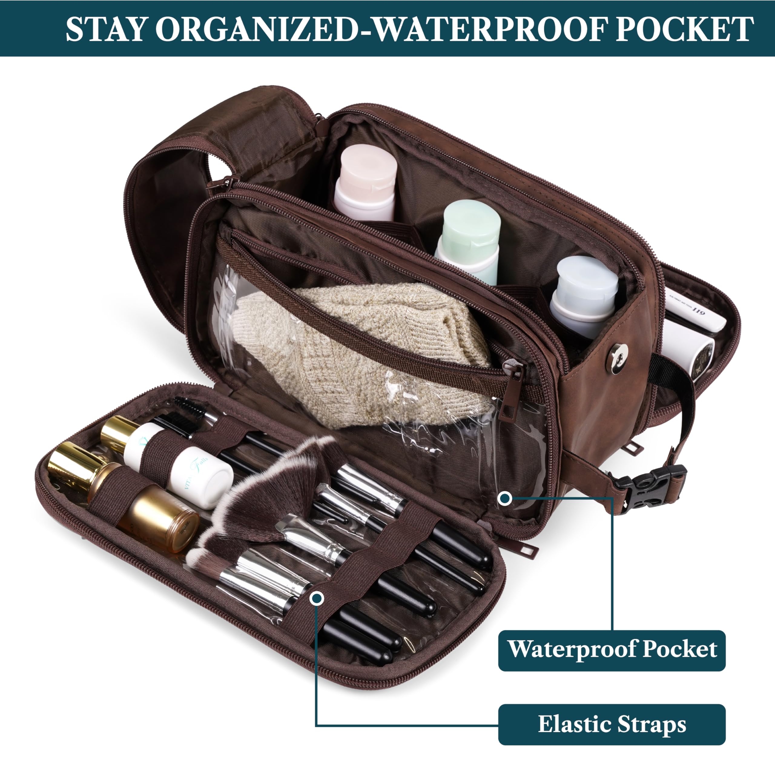 PAVILIA Toiletry Bag side pockets keep accessories organized during trips