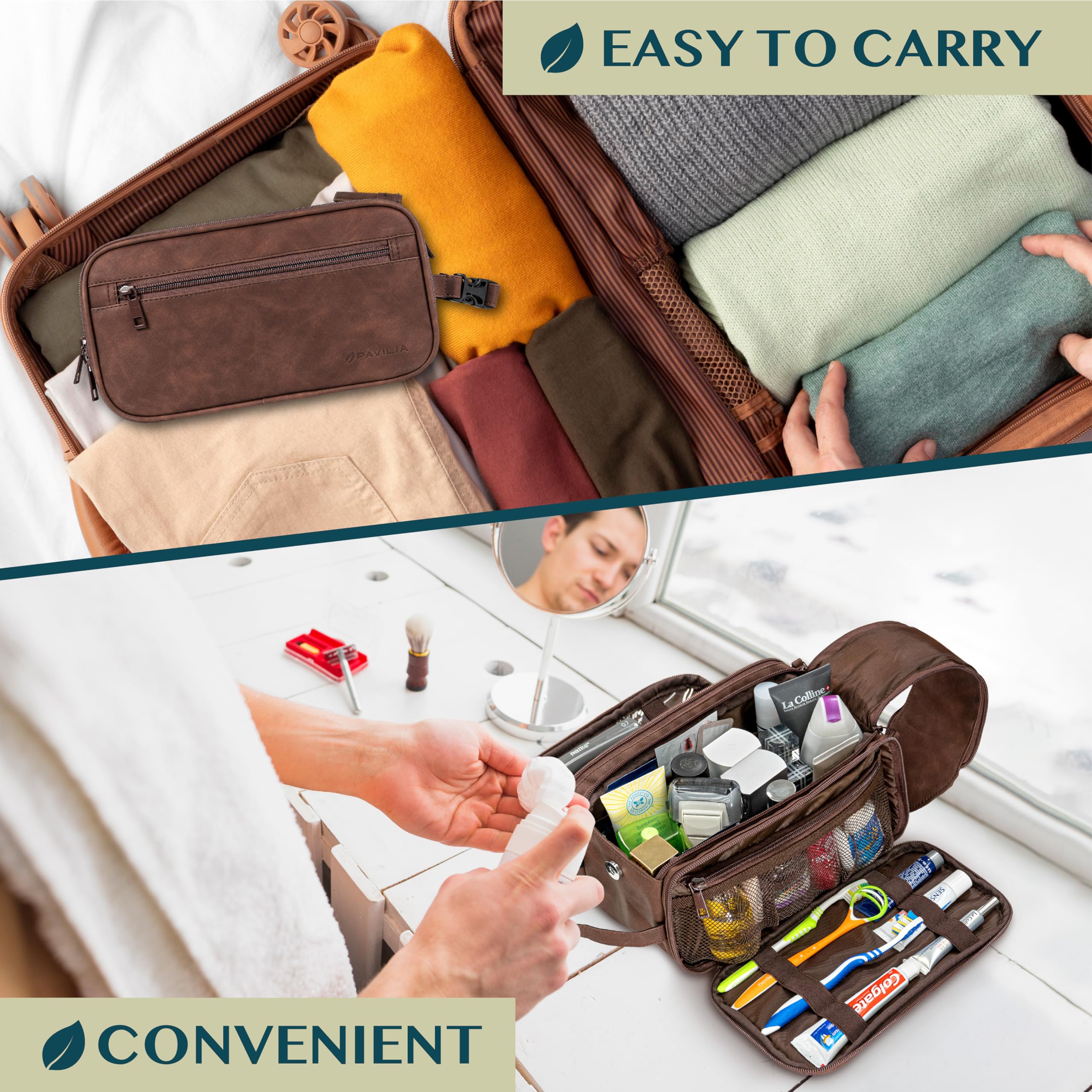 PAVILIA Toiletry Bag wet-dry separation keeps liquids apart from dry items