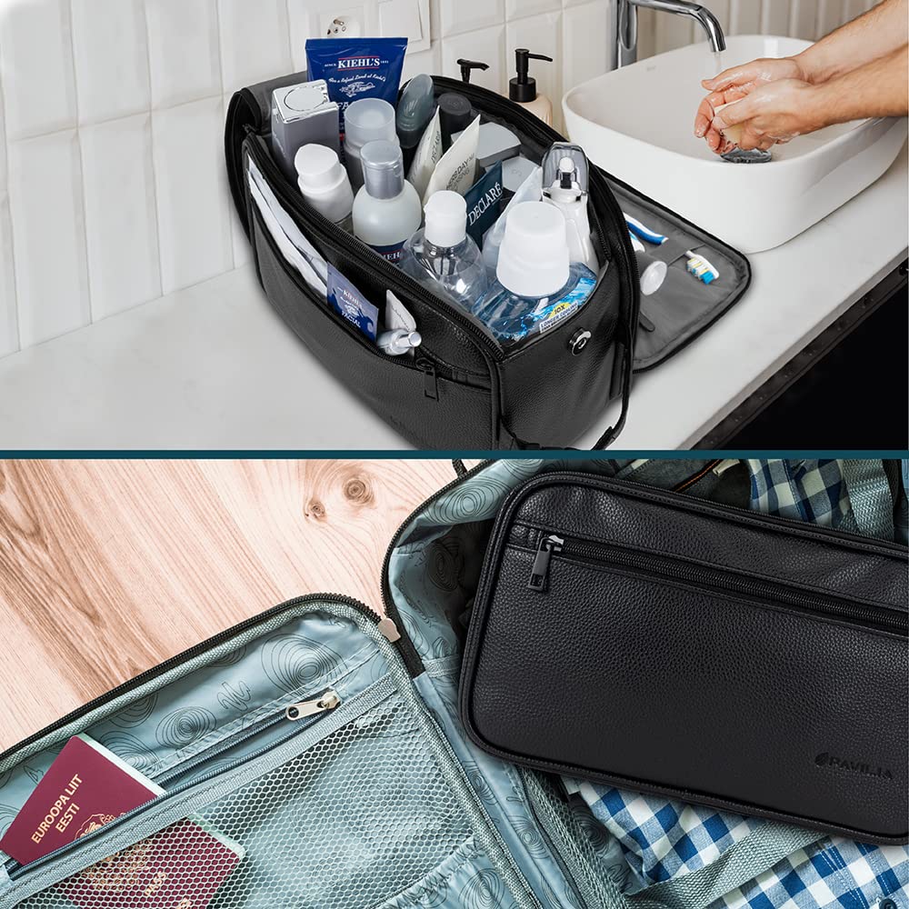 PAVILIA Toiletry Bag dry-wet separation keeps damp items separate.