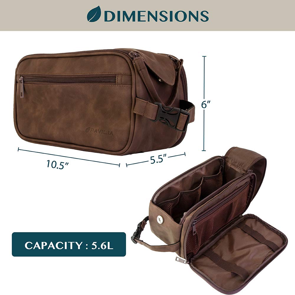 PAVILIA toiletry bag with side pockets demonstrates organized storage for travel grooming items.