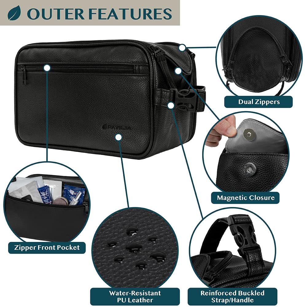 PAVILIA Toiletry Bag side pockets and elastic bands secure grooming tools.