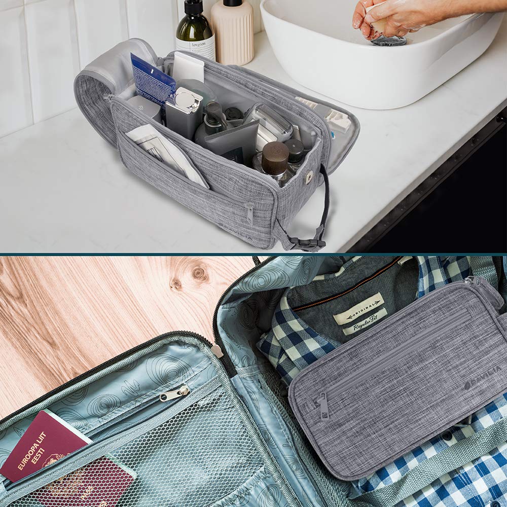 PAVILIA travel essentials bag sized 10.5 by 5.5 by 6 inches for easy packing