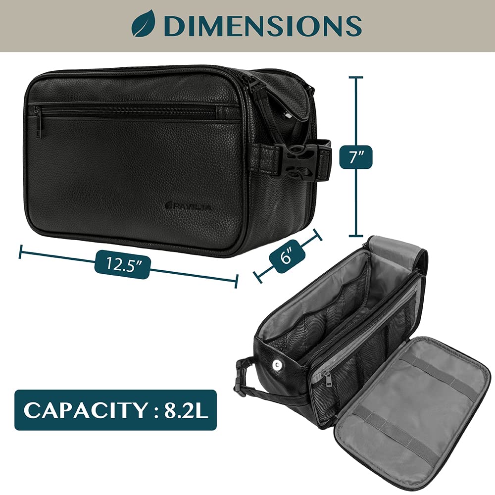 PAVILIA Toiletry Bag water-resistant PU leather keeps contents dry on trips.