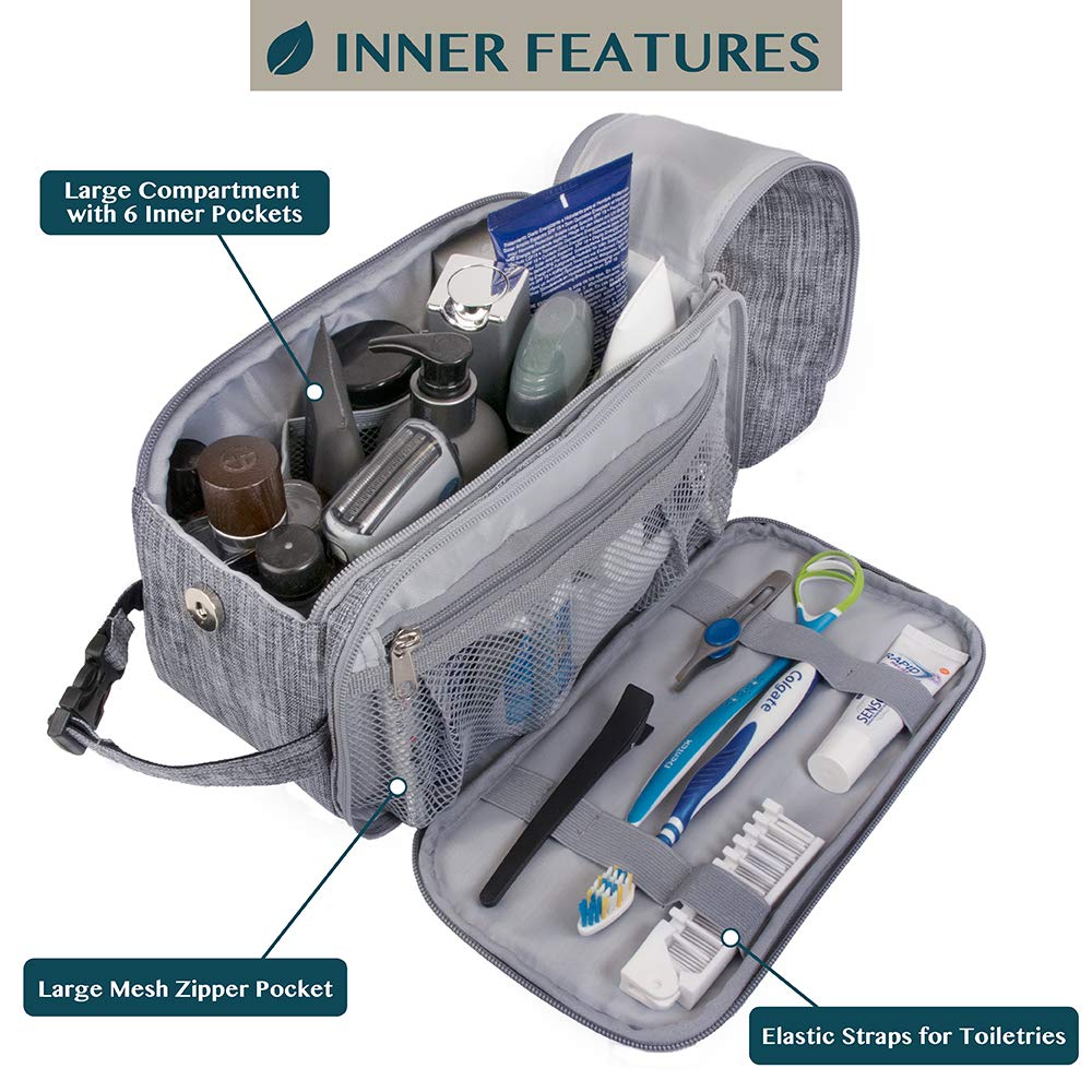 PAVILIA water-resistant PU leather toiletry bag protects contents during travel