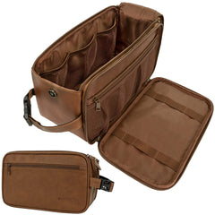 PAVILIA Toiletry Bag XL Brown front view showing ample grooming storage