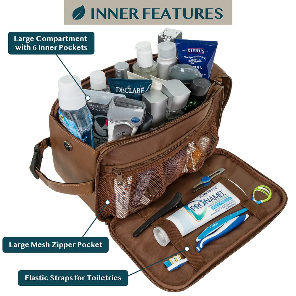 PAVILIA Toiletry Bag XL Brown side pockets organize small items during travel