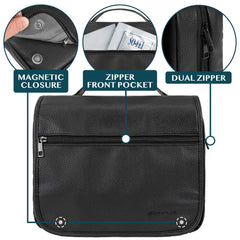 PAVILIA unfolded travel bag length highlights generous capacity for toiletries.
