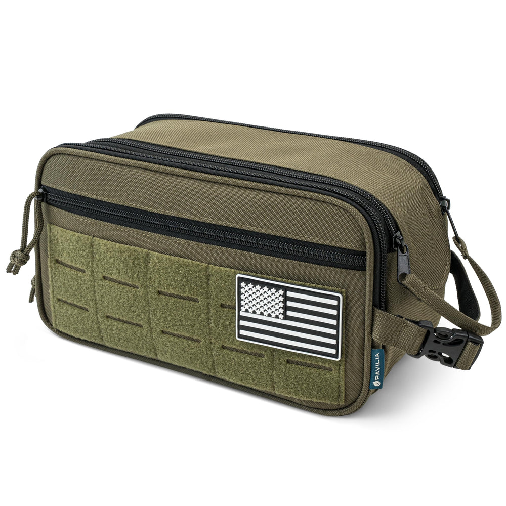 PAVILIA Olive travel kit ideal gift for outdoorsy and busy men.