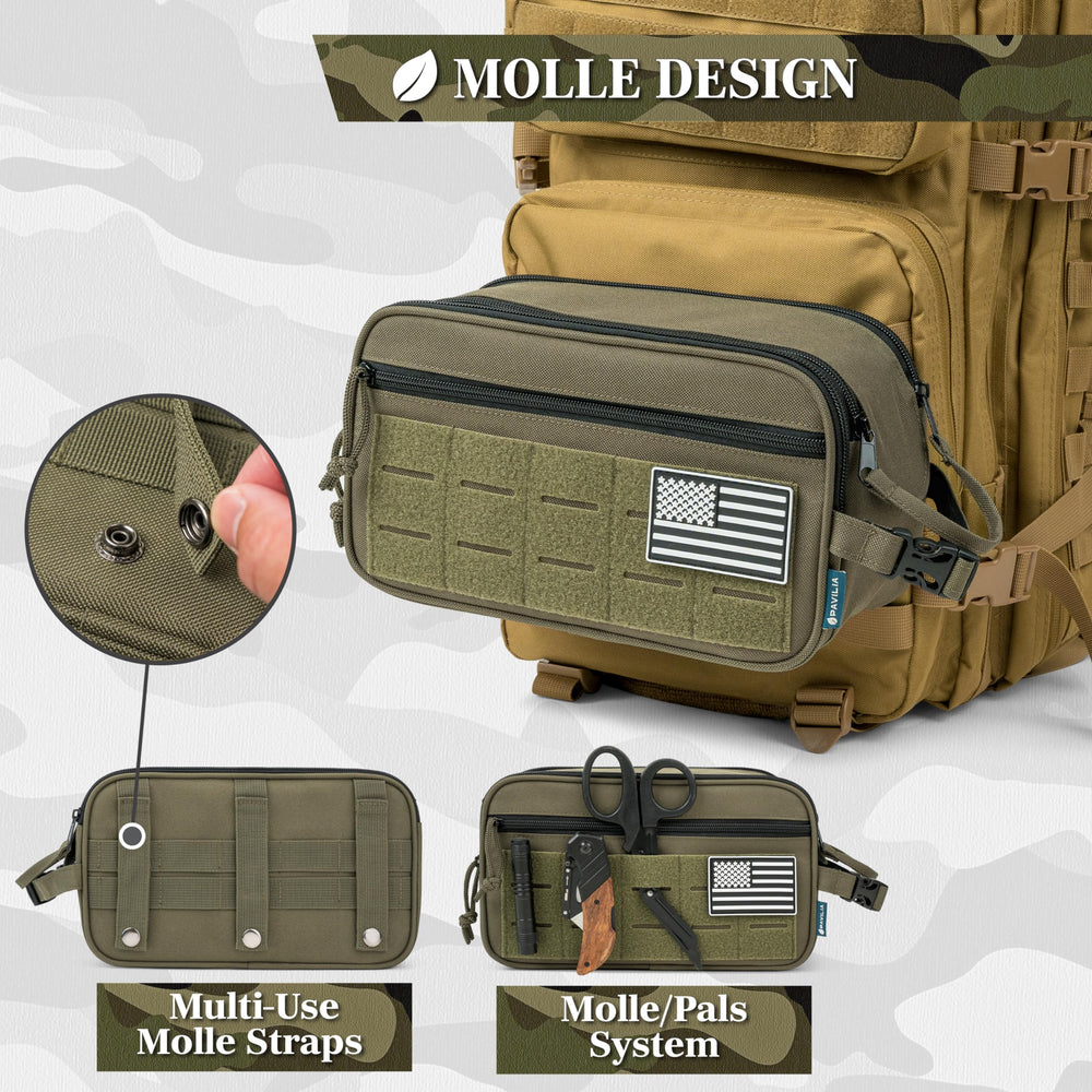 PAVILIA Olive interior pockets keep toiletries and tools neatly arranged.