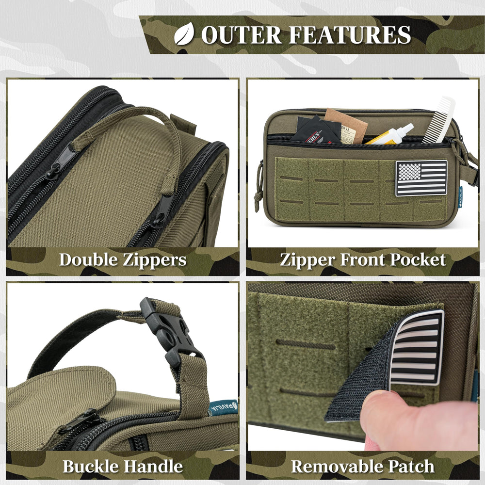 PAVILIA Olive back MOLLE straps support secure backpack or belt attachment.