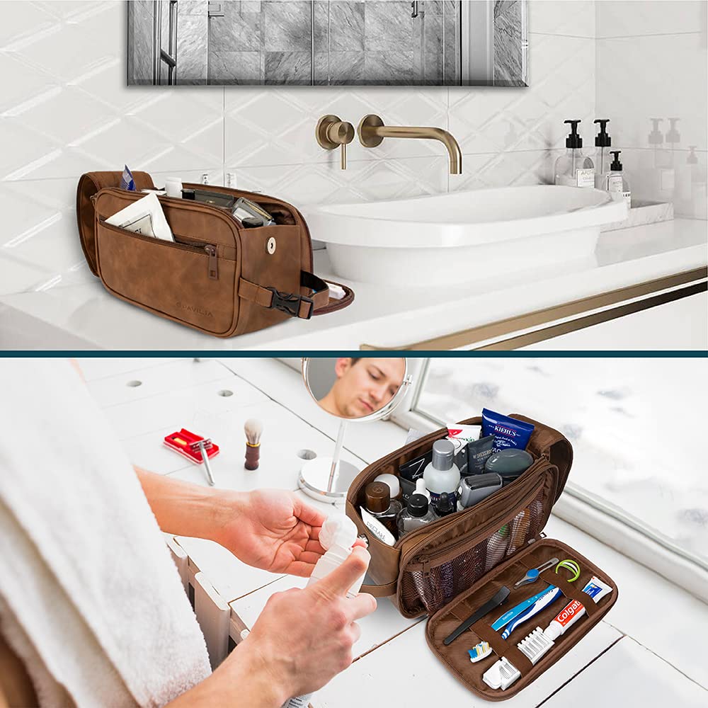 PAVILIA Toiletry Bag side pocket and clip-on handle for hotel room use