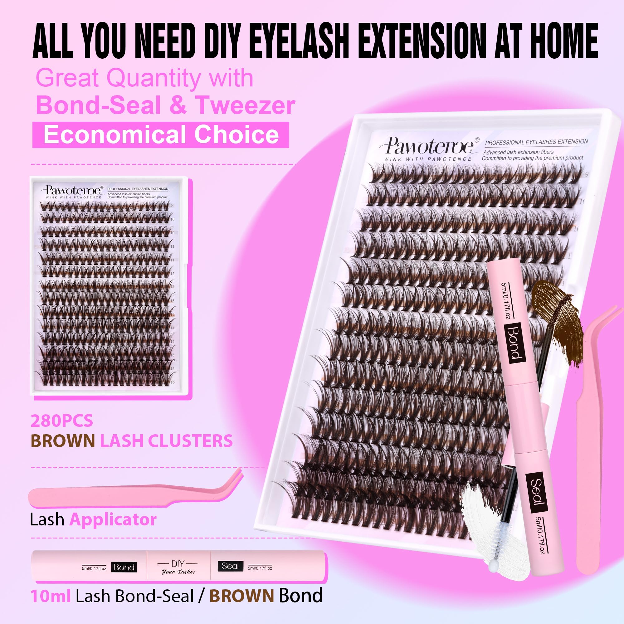 Pawotence brown-lash-bond-seal provides secure hold and smooth finish.