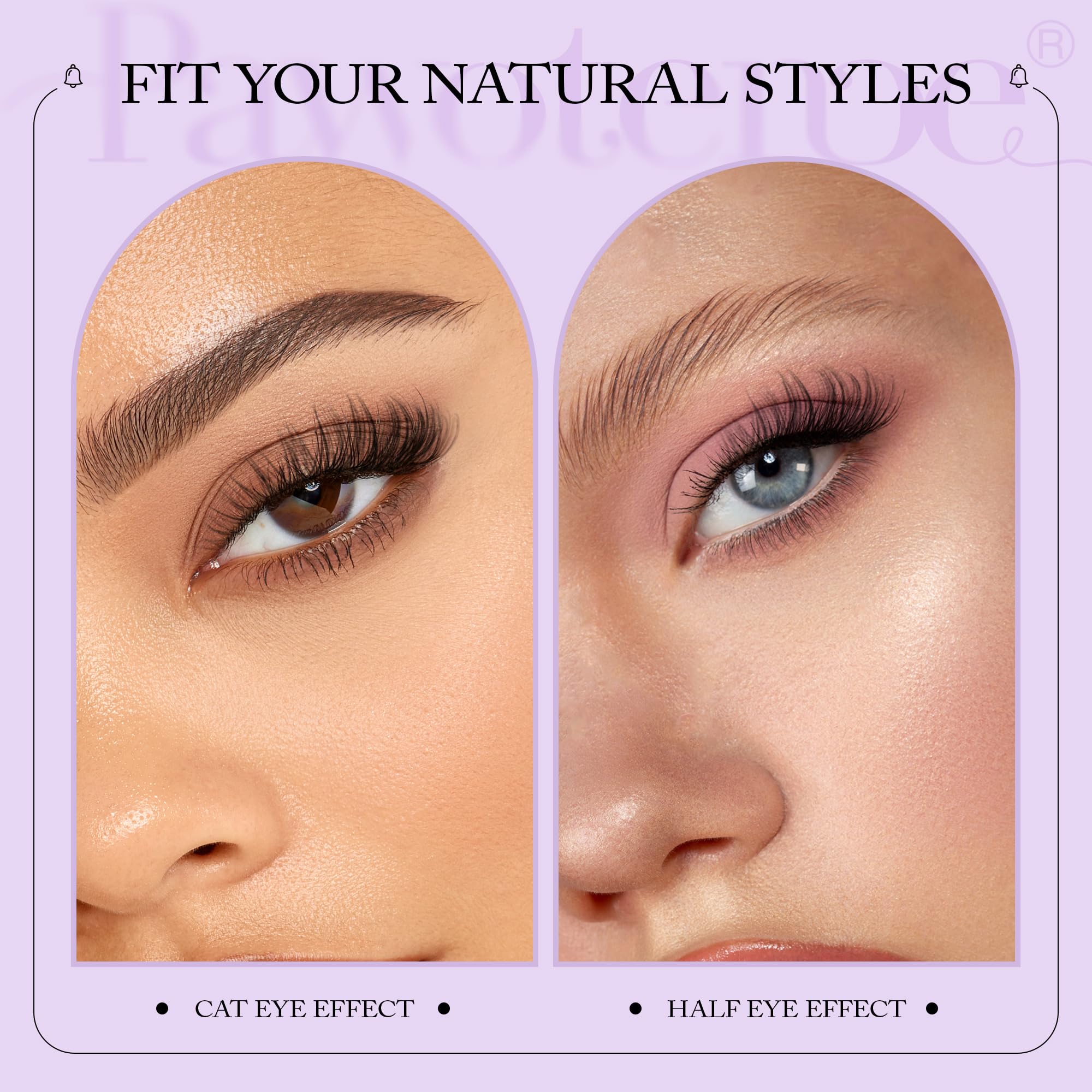Pawotence cat-eye lash kit collection highlighting customizable length options.