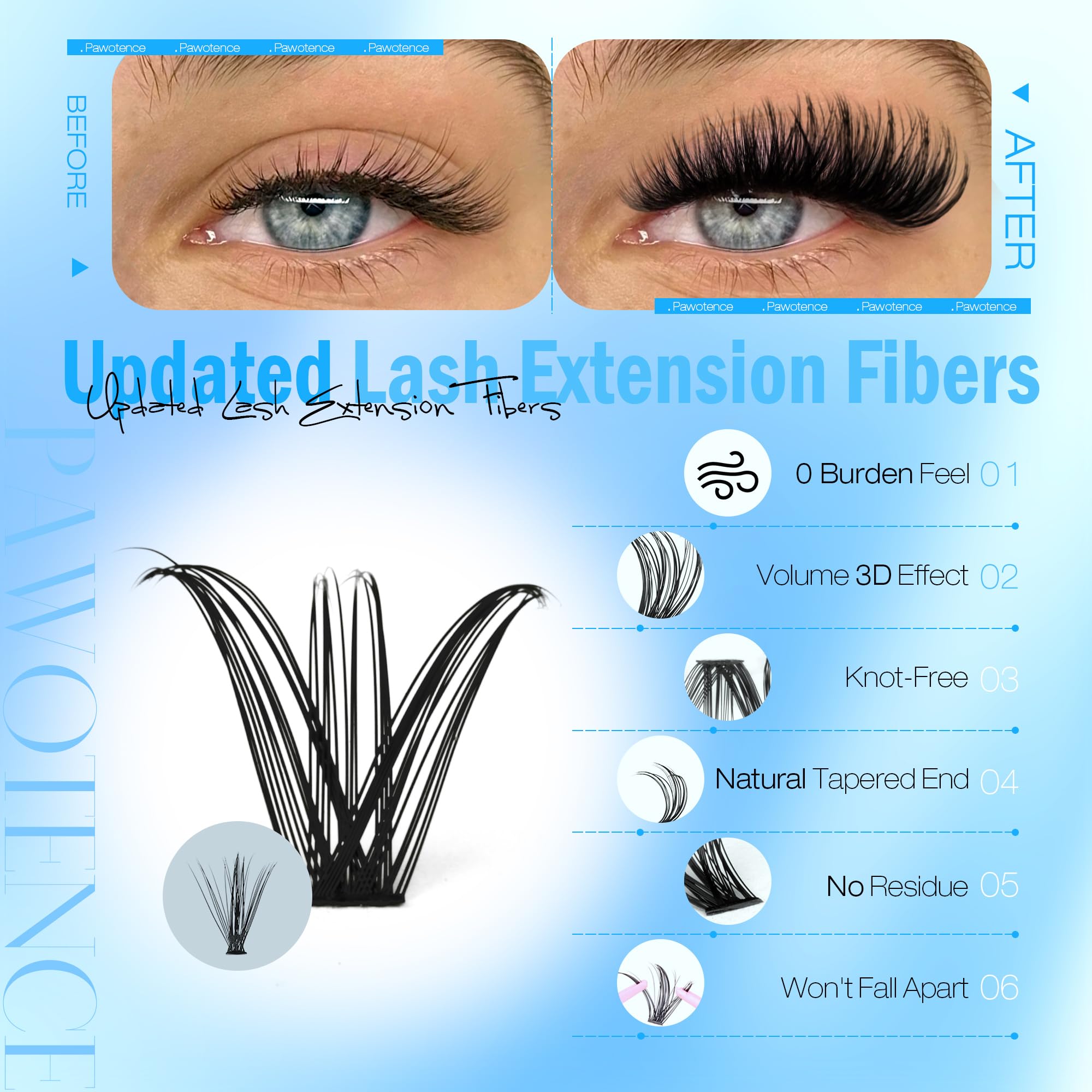 Pawotence cluster lashes in 10-18mm with varied lengths