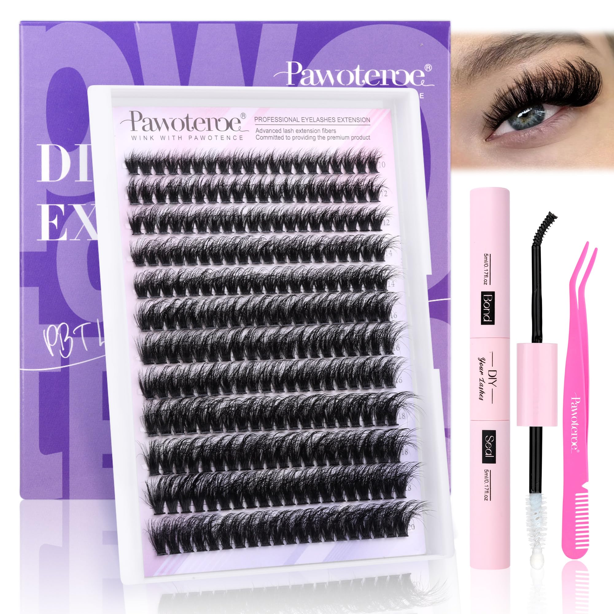 Pawotence Lash Clusters 80D full-kit box for at-home lash upgrades