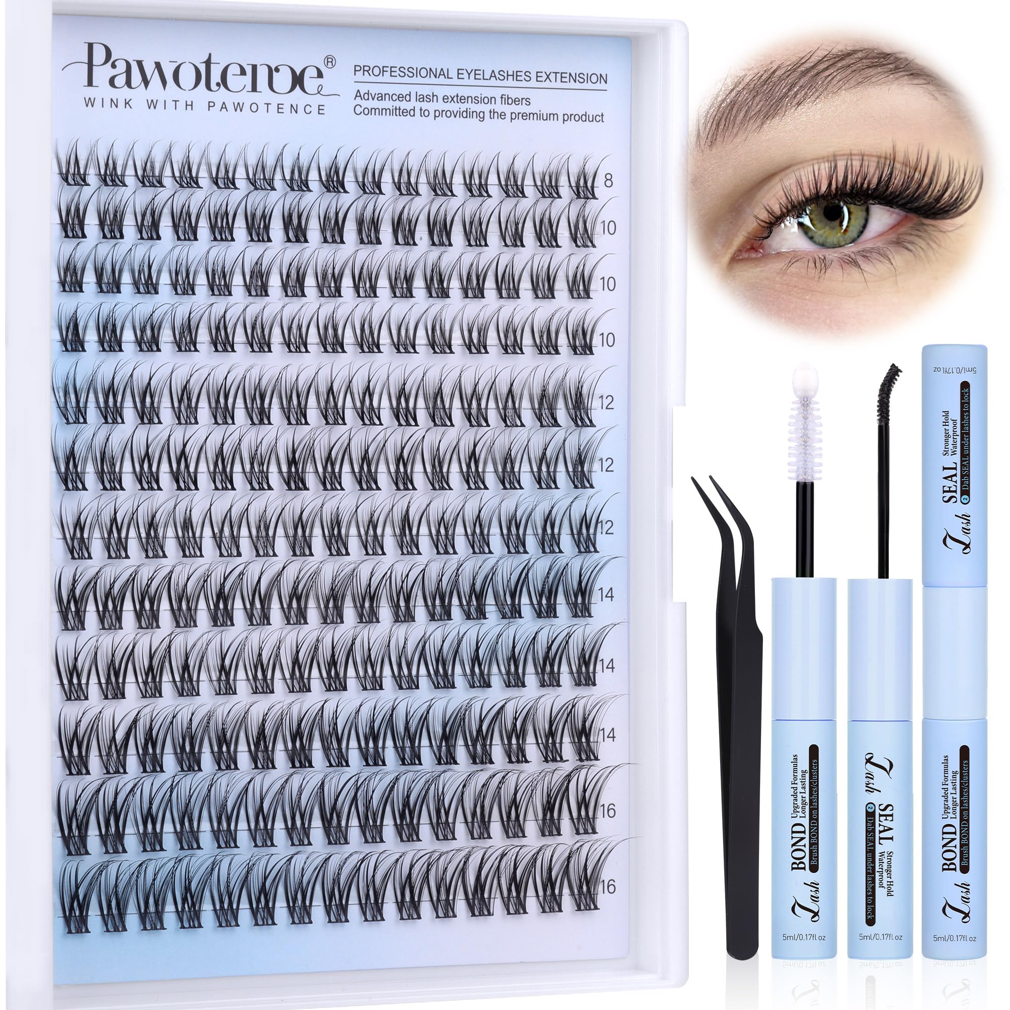 Pawotence lash clusters kit 180pcs collection shows versatile lengths for custom looks