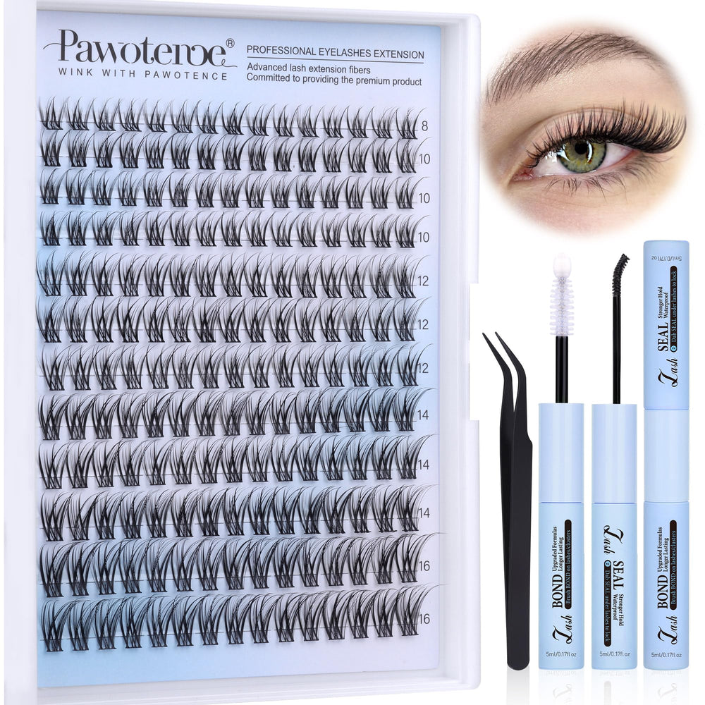 Pawotence lash clusters kit 180pcs collection shows versatile lengths for custom looks