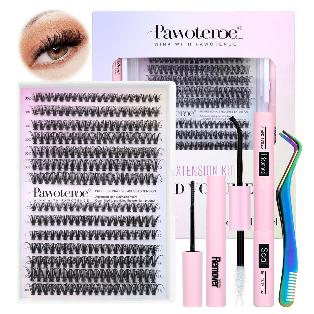 Pawotence lash extension kit clusters close-up for natural-looking, customizable results at home