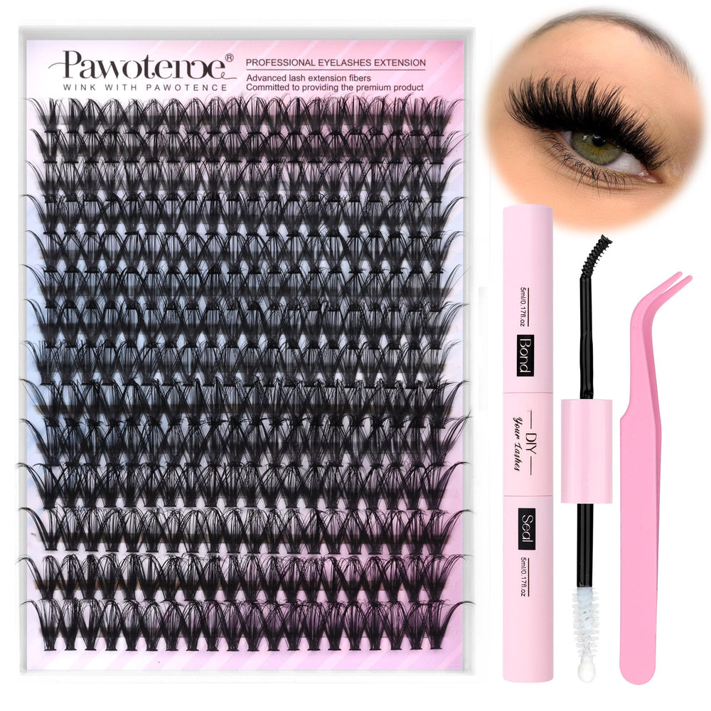 Pawotence lash extension kit 280 clusters for fuller, natural-looking at-home lashes.